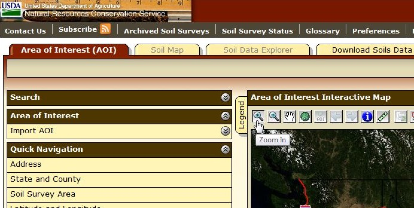 The Zoom In tool puts the map in Zoom In mode.