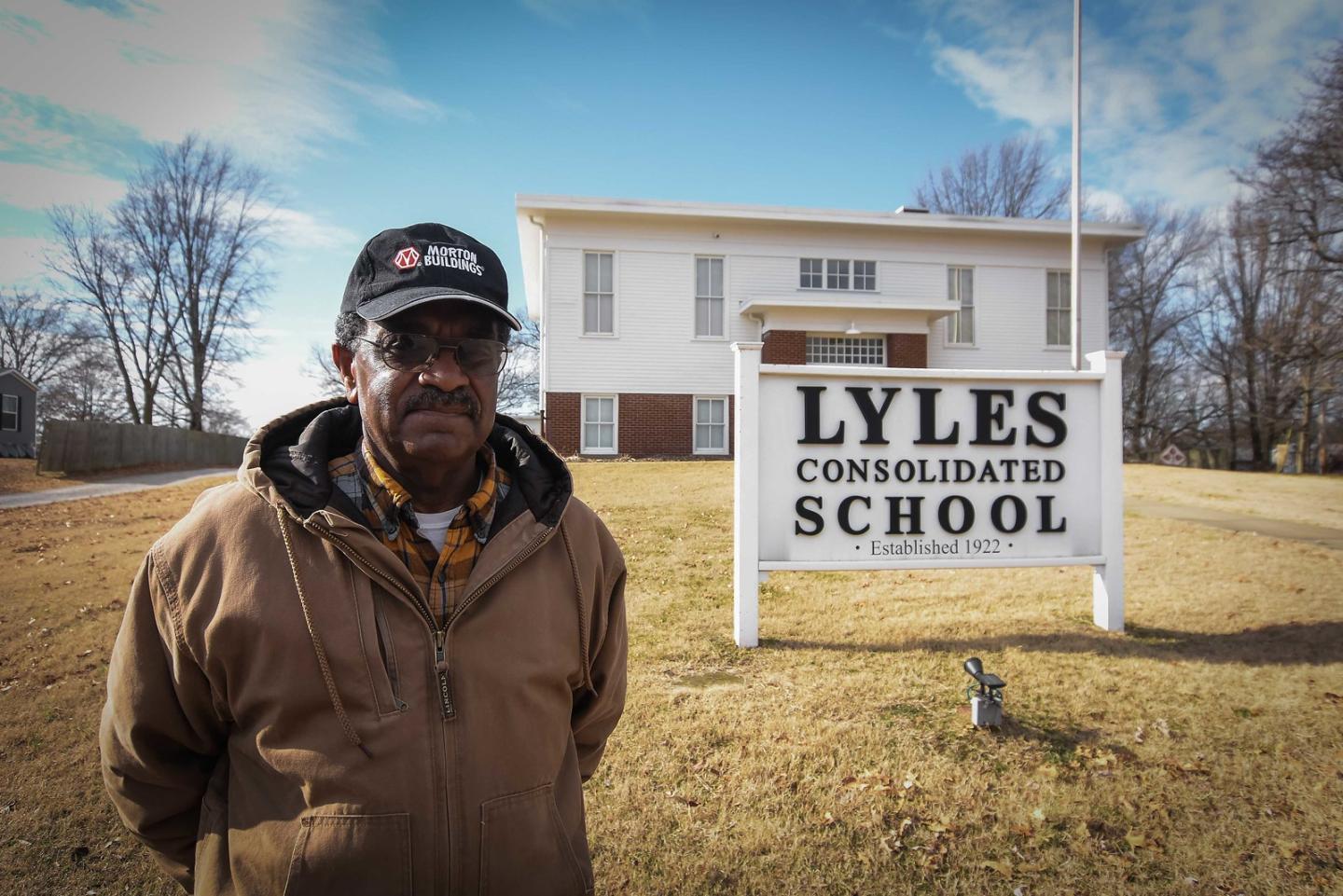 Stanley Madison, president of the Lyles Station Historic Preservation Corporation, recently enrolled in the Environmental Quality Incentives Program (EQIP) to build a high tunnel and pollinator area at behind the Lyles Station Museum located in the refurbished schoolhouse. (Indiana NRCS photo by Brandon O'Connor)