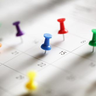 Pins on a calendar.
