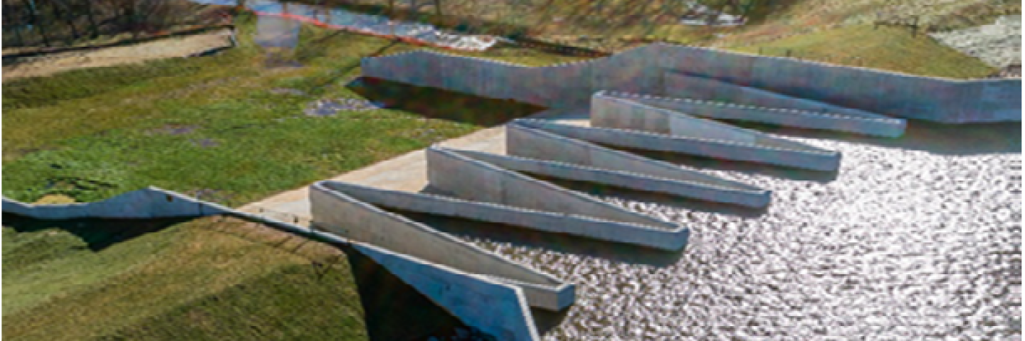 Overhead view of a labrynth dam