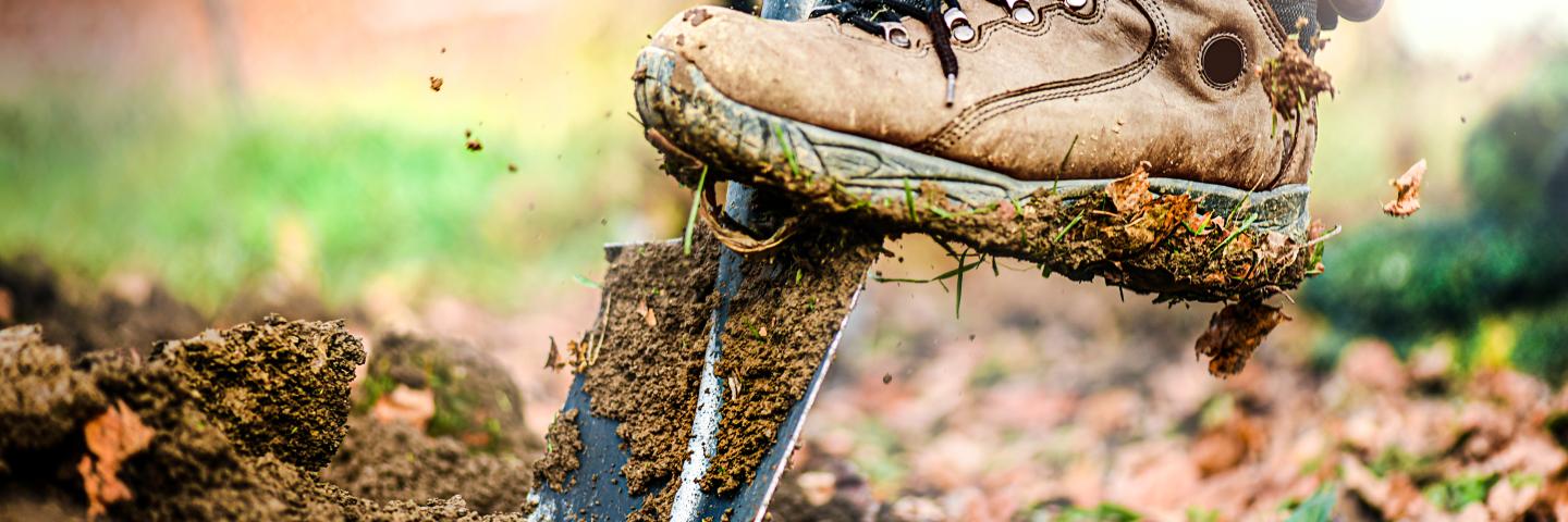Shovel digging in soil