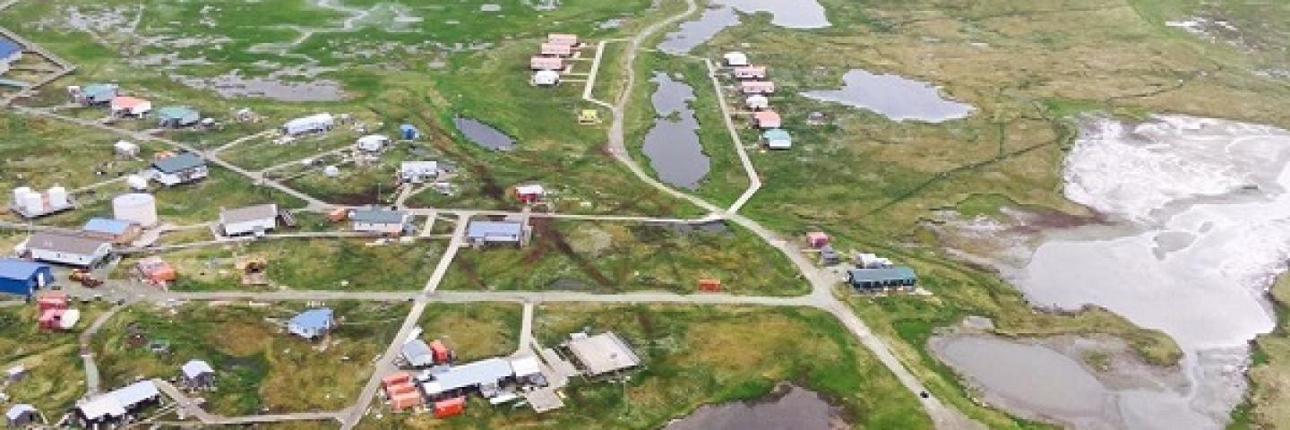 An aerial view of the village of Kwigillingok in rural Alaska