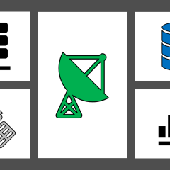Clip art representing satellite telemetry and data storage