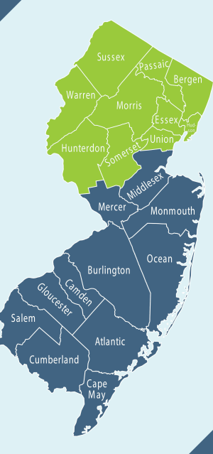 A map featuring the counties that make up the North Jersey Fund Pool.