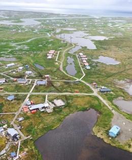 An aerial view of the village of Kwigillingok in rural Alaska 