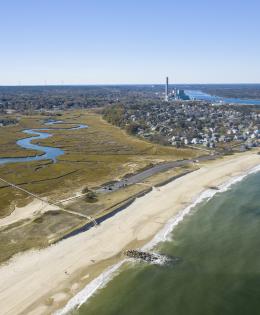 Aerial view of Town Neck Beach in Sandwich, Massachusetts.