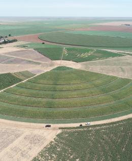 aerial view of circular crop land