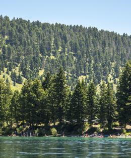 Families enjoy the campgrounds and recreational activities available on Wade Lake in the Beaverhead-Deerlodge National Forest.
Beaverhead-Deerlodge National Forest is the largest of the national forests in Montana, covering 3.35 million acres and throughout eight Southwest Montana counties.  
USDA Photo by Preston Keres