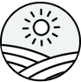 black line icon of sun over field